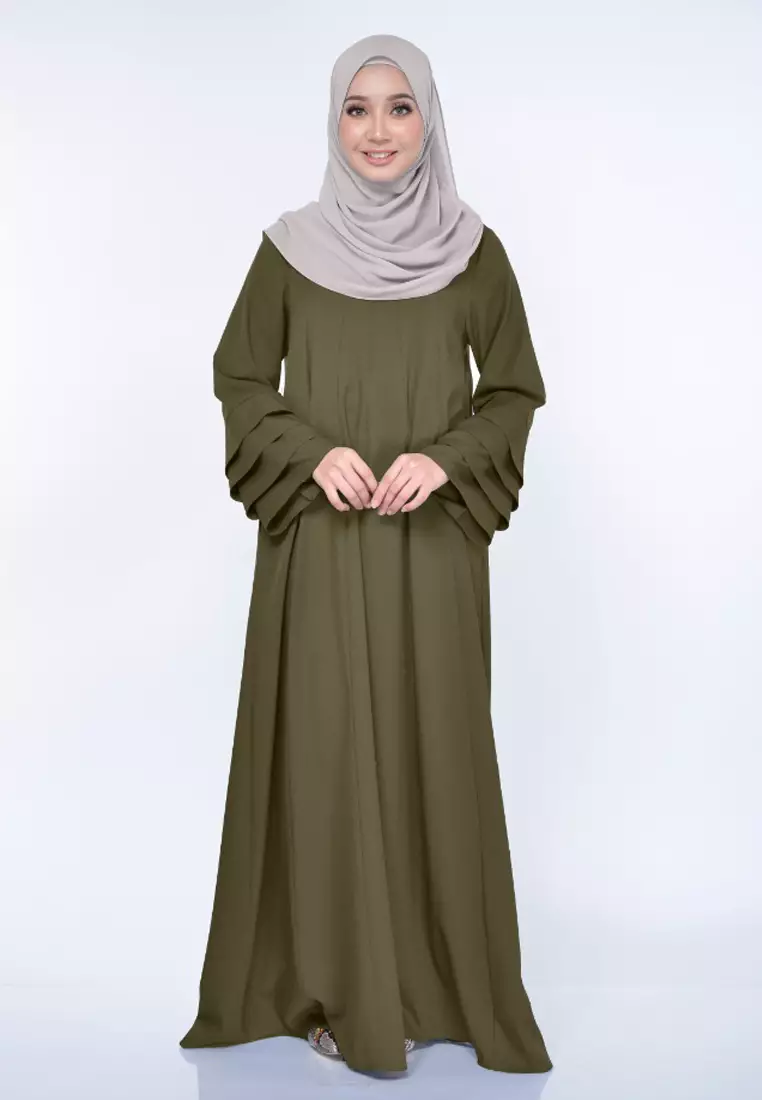 Laura Abaya Long Dress in Dark Olive Green