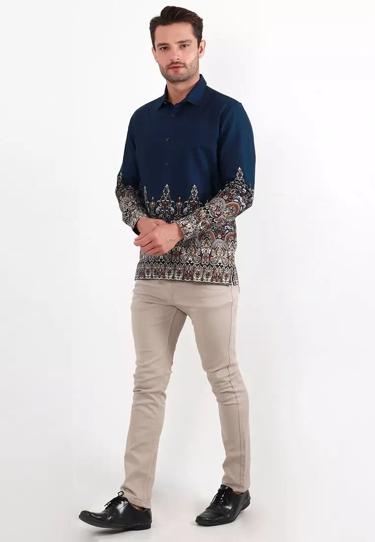MAGINOT NANDA NAVY Batik Slim Fit Lengan Panjang