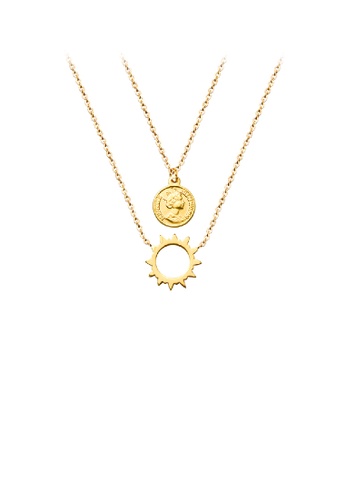 Glamorousky silver Fashion Personality Plated Gold 316L Stainless Steel Sun Goddess Pendant with Double Layer Necklace CF3B1AC44F0677GS_1