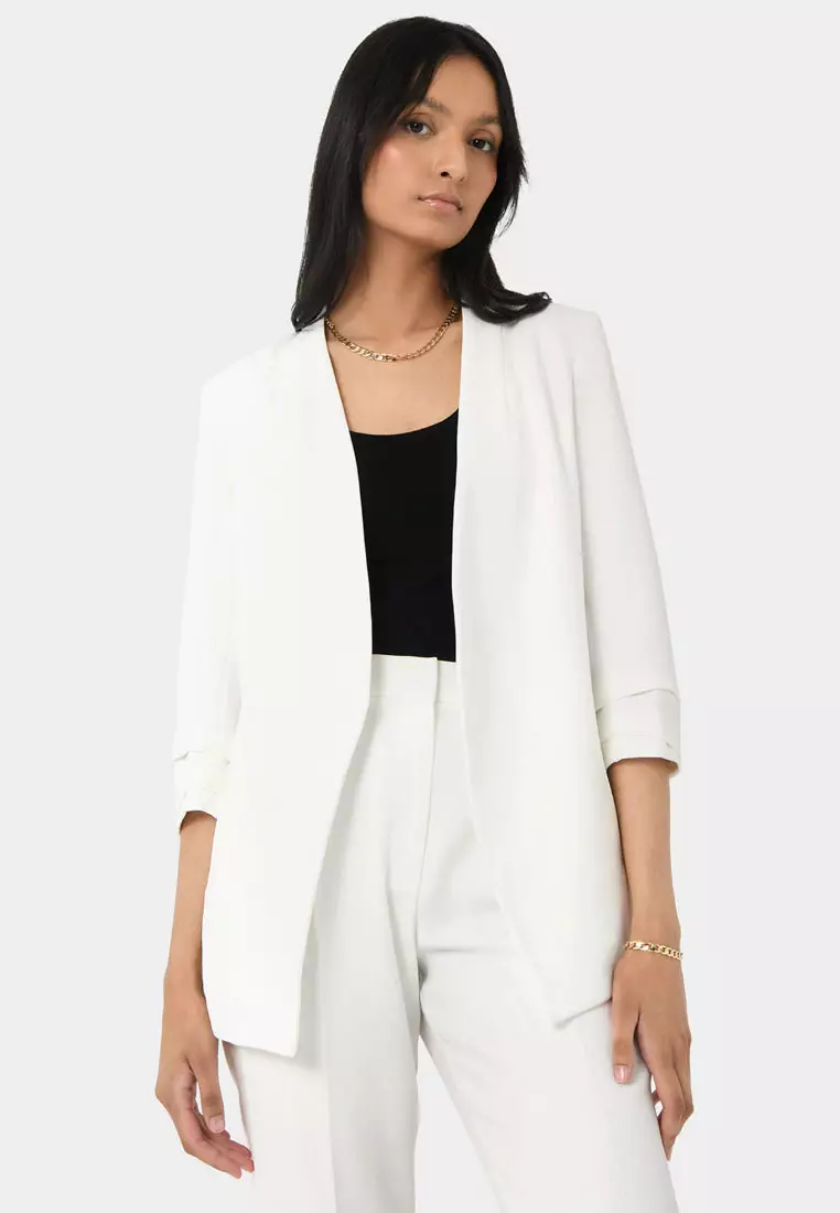 White on sale collarless blazer
