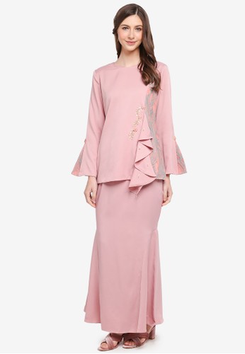 Peace Collections Pink Lace Patch Baju Kurung Modern Beeaabcgs_