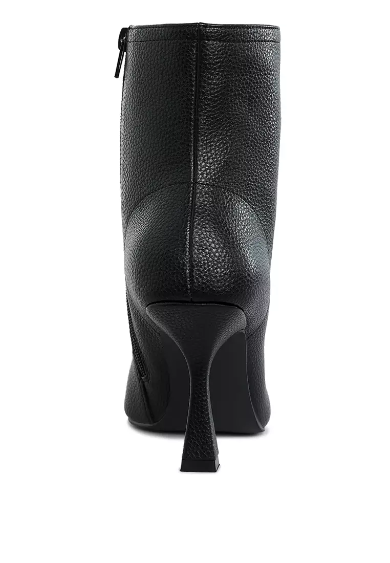 Pleather Pointed Toe Ankle Boots in Black