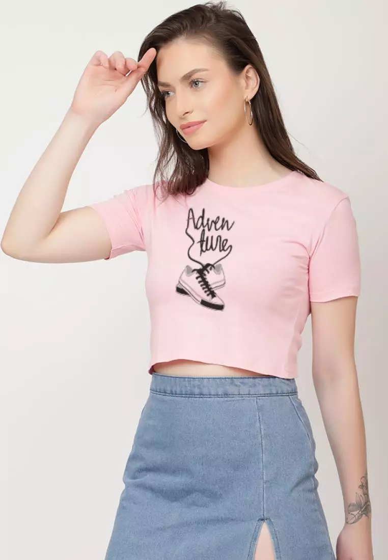 Adventure Graphic Relaxed Short Sleeve Stylish Pink Cotton  Casual Graphic Print Tee/TShirt
