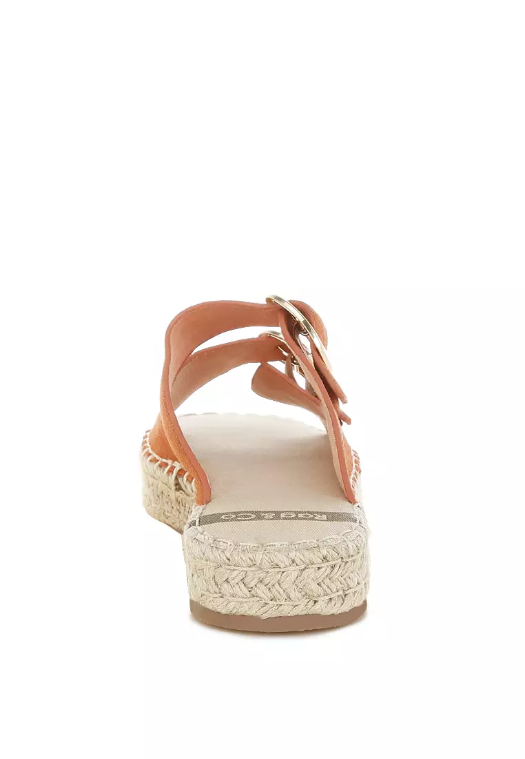 Sandal Flatform Espadrille Kulit Asli Lembut Warna Tan