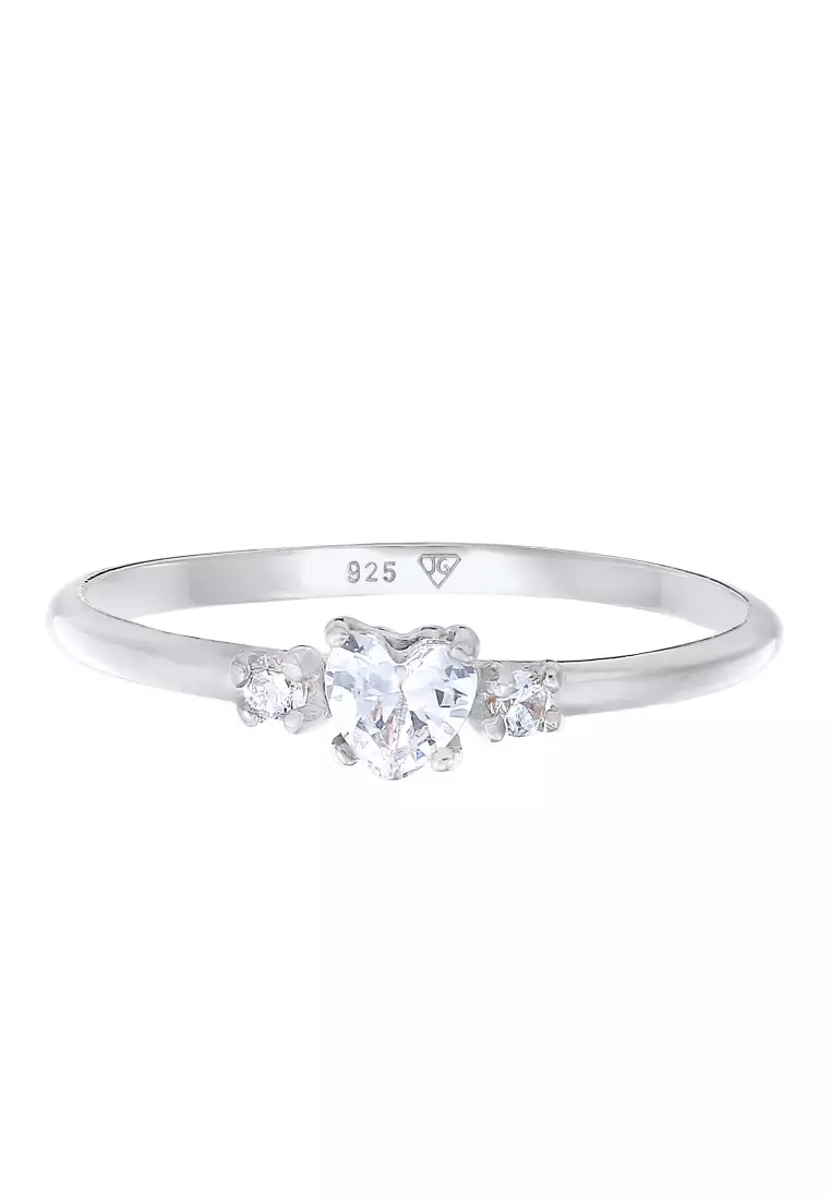 Cincin Perhiasan Perak 925 Wanita Engagement Ring Heart Zirconia Crystal