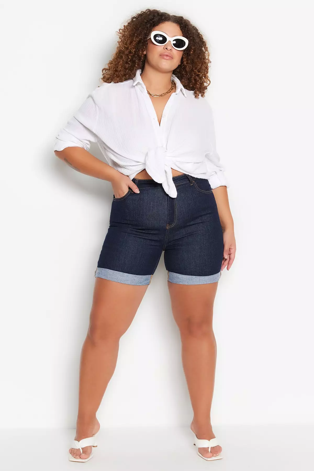 dark blue high waisted shorts