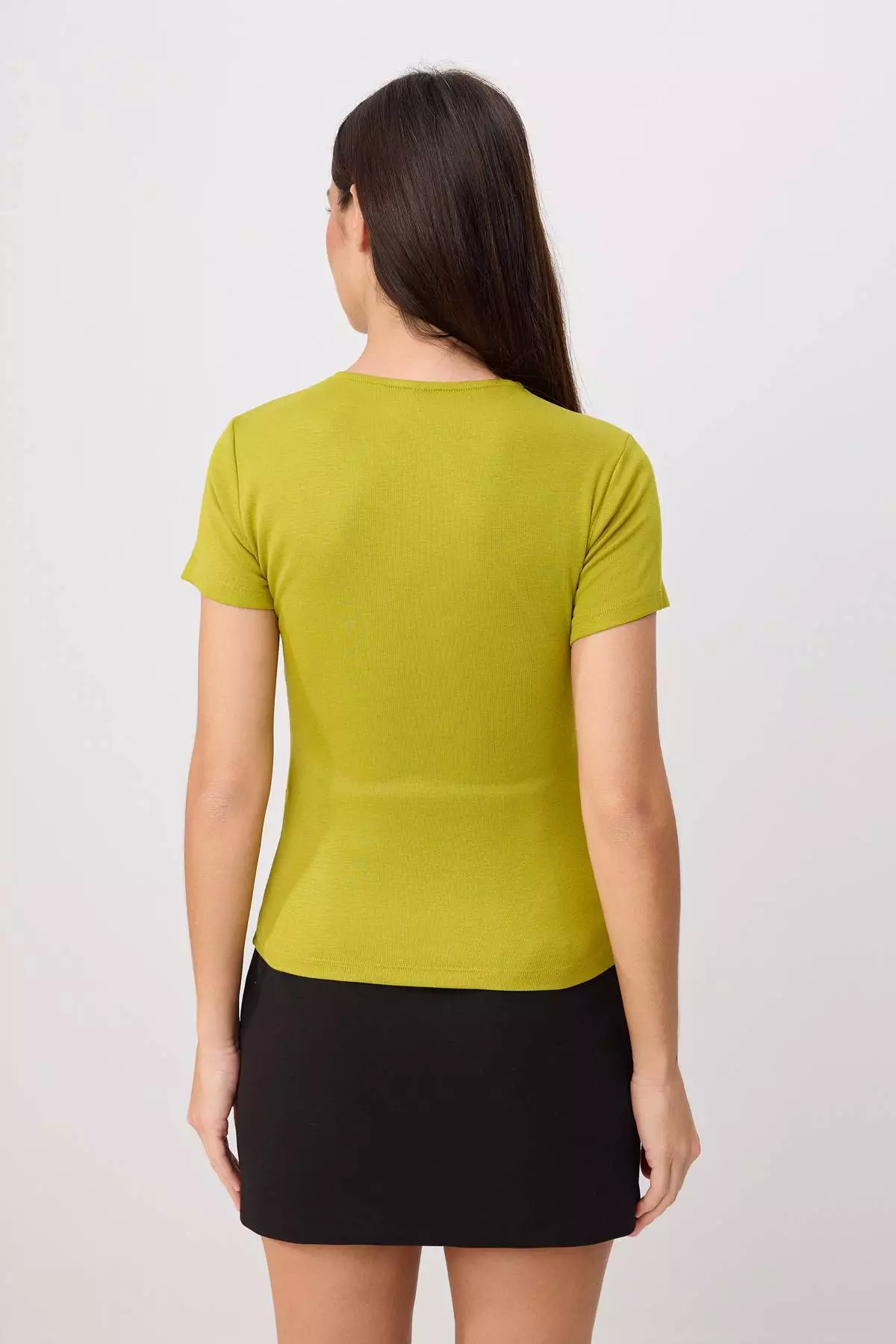 Oil Green Straight Fitted/Fitted Window Detail Stretch Knitted Blouse Twoss26Bz00924