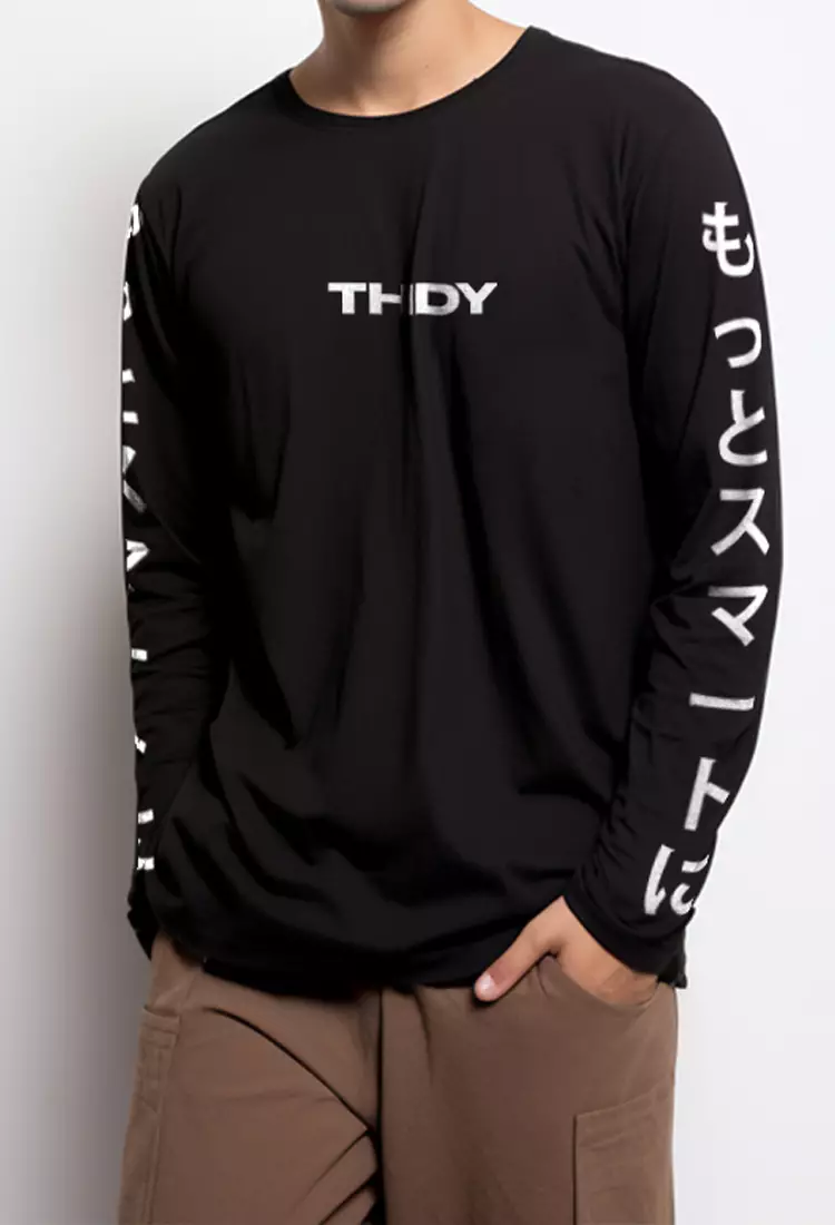 MTH55 l/s Long Sleeve Kaos Pria Simple Jepang Lengan Panjang Thdy Jepang Hitam