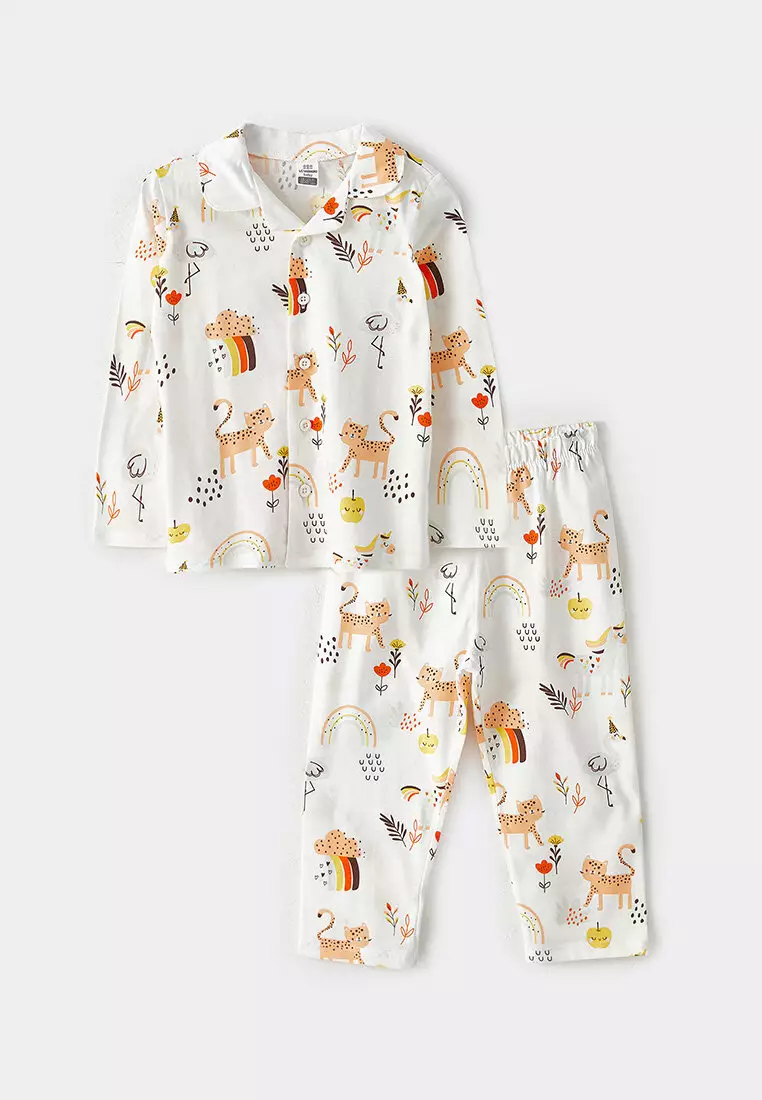 LC WAIKIKI Polo Neck Long Sleeve Printed Cotton Baby Girl Pajamas