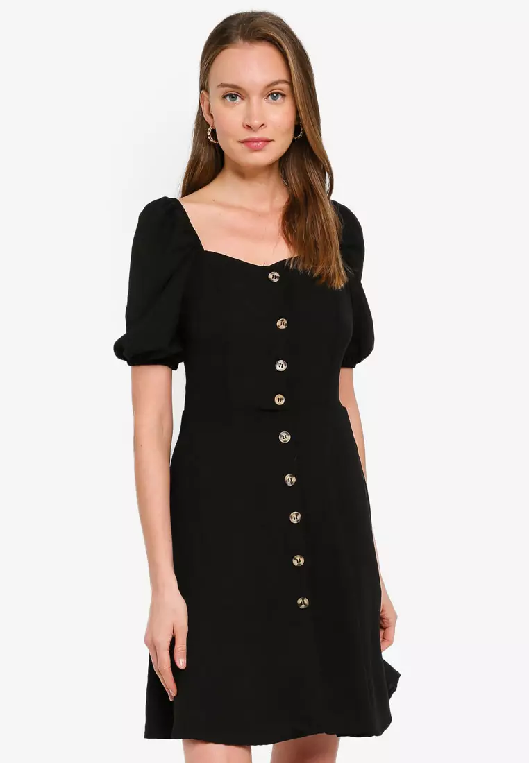 Buy Trendyol Black Puff Sleeve Button Mini Dress 2025 Online