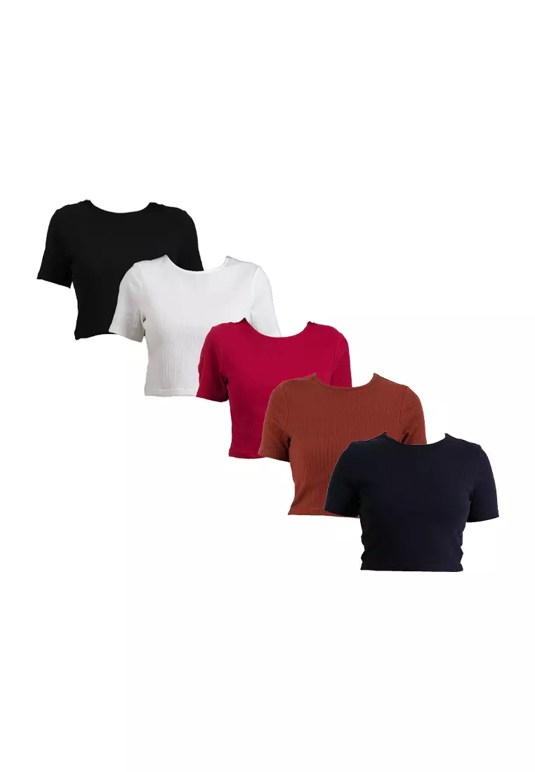 Forest Ladies Casual Knit Crop Top Women Crop T-Shirt - 822357-33Navy