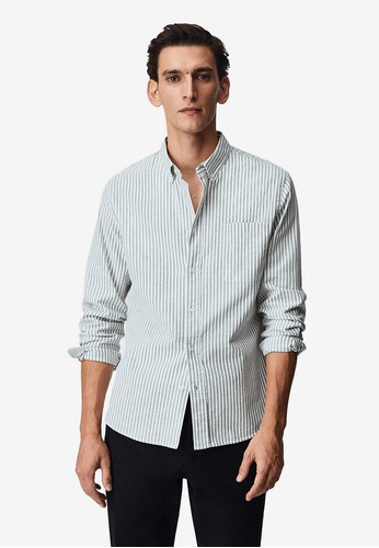 MANGO Man green Regular Fit Striped Cotton Shirt D2A0DAA9AD3A3FGS_1