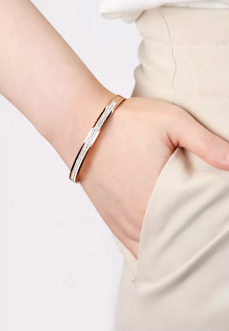 Ellouise Necklace Paired with Layla Bangle Zirconia Jewellery Set in Rose Gold