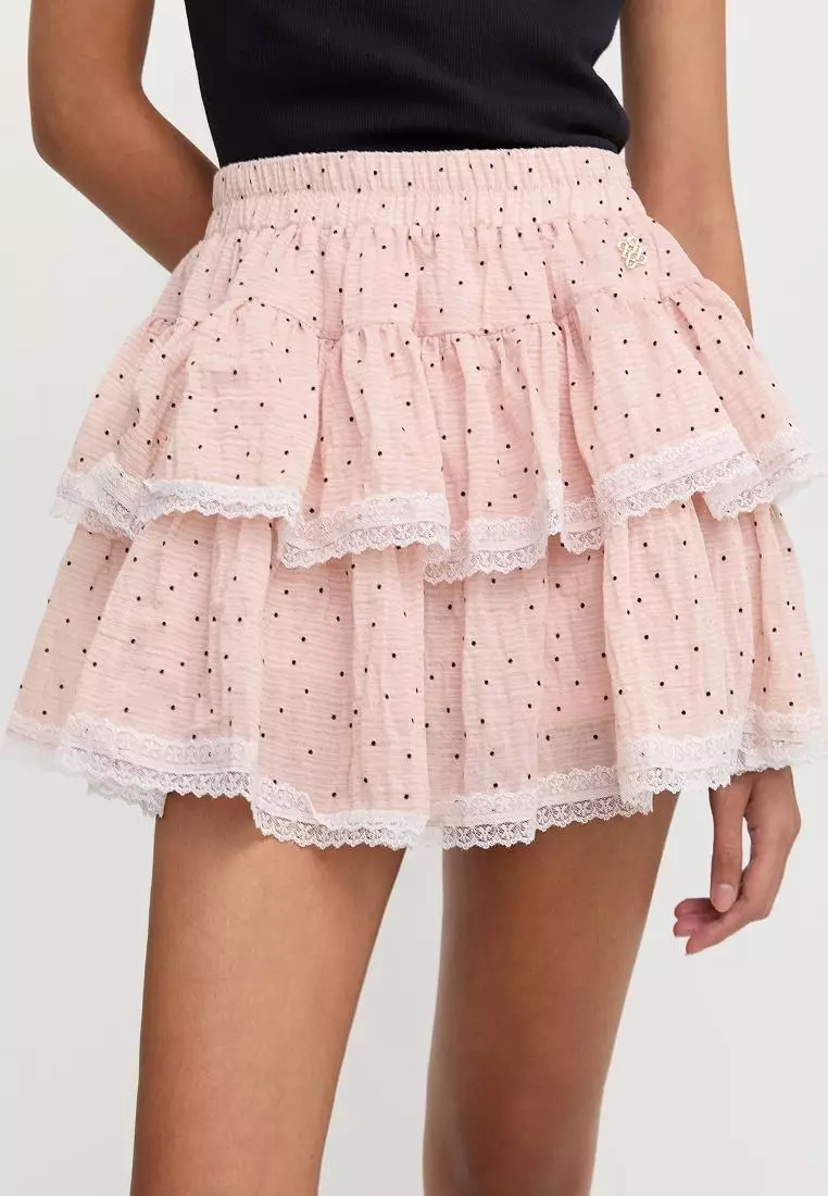 Lace Trim Tiered Layered Ruffle Skirt