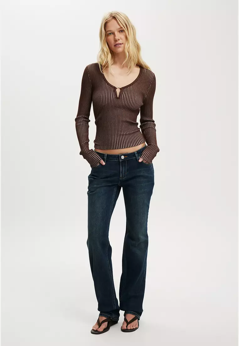 Two Tone Rib Keyhole Knit Top