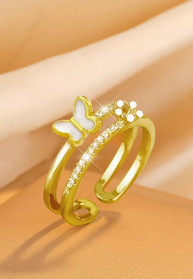 Cincin Wanita Titanium Korea Elegan Perhiasan Cewek Butterfly Flower Rings Original