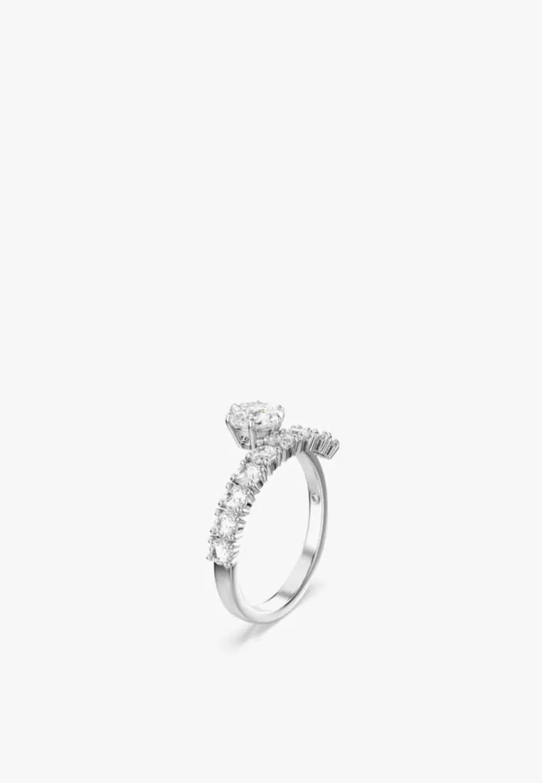 Matrix open ring, Round cut, White, Rhodium plated