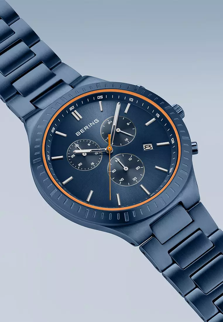 Men's Blue Titanium Strap with Titanium Links and Blue Dial Quartz Watch -  11743-797