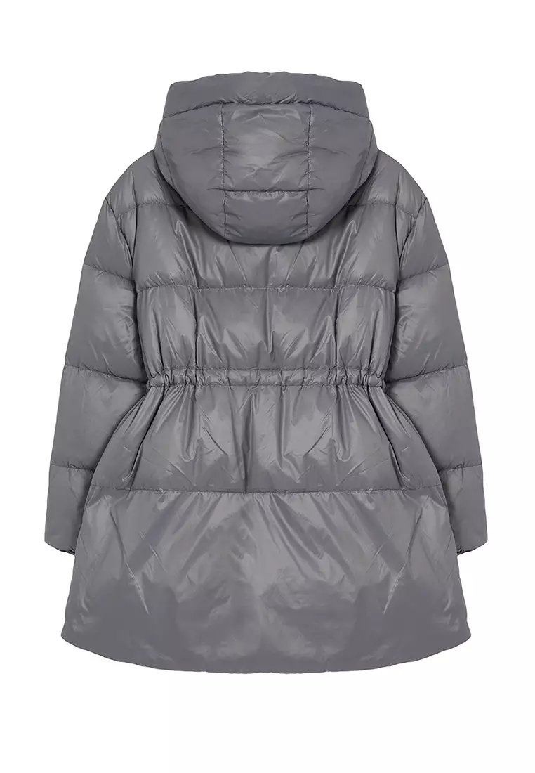 Grey Oversize Hooded Goose Down Puffer Jacket TWOAW25MO00111