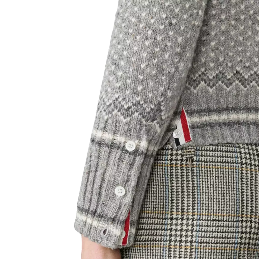 Fairisle Jacquard Donegal Cropped Cardigan Grey