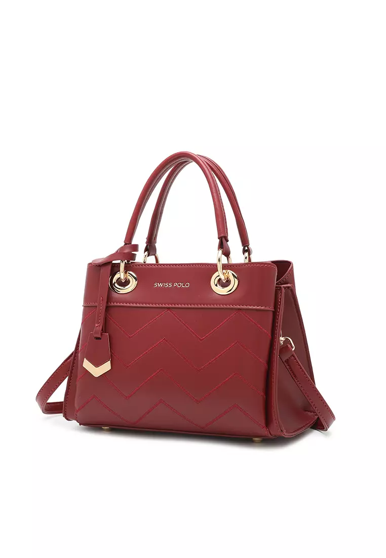 Women's Zig Zag Quilted Top Handle Bag / Crossbody Bag / Shoulder Bag - Red