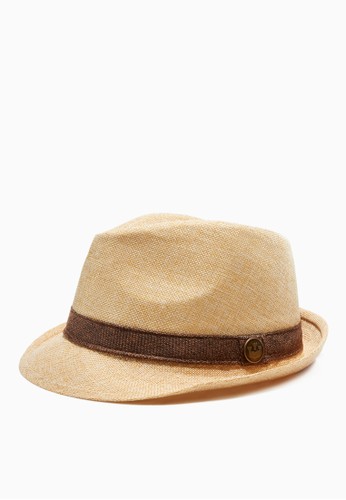 緞帶仿麻紋。紳士草帽-05182-卡其, 飾品配件, esprit 包紳士帽