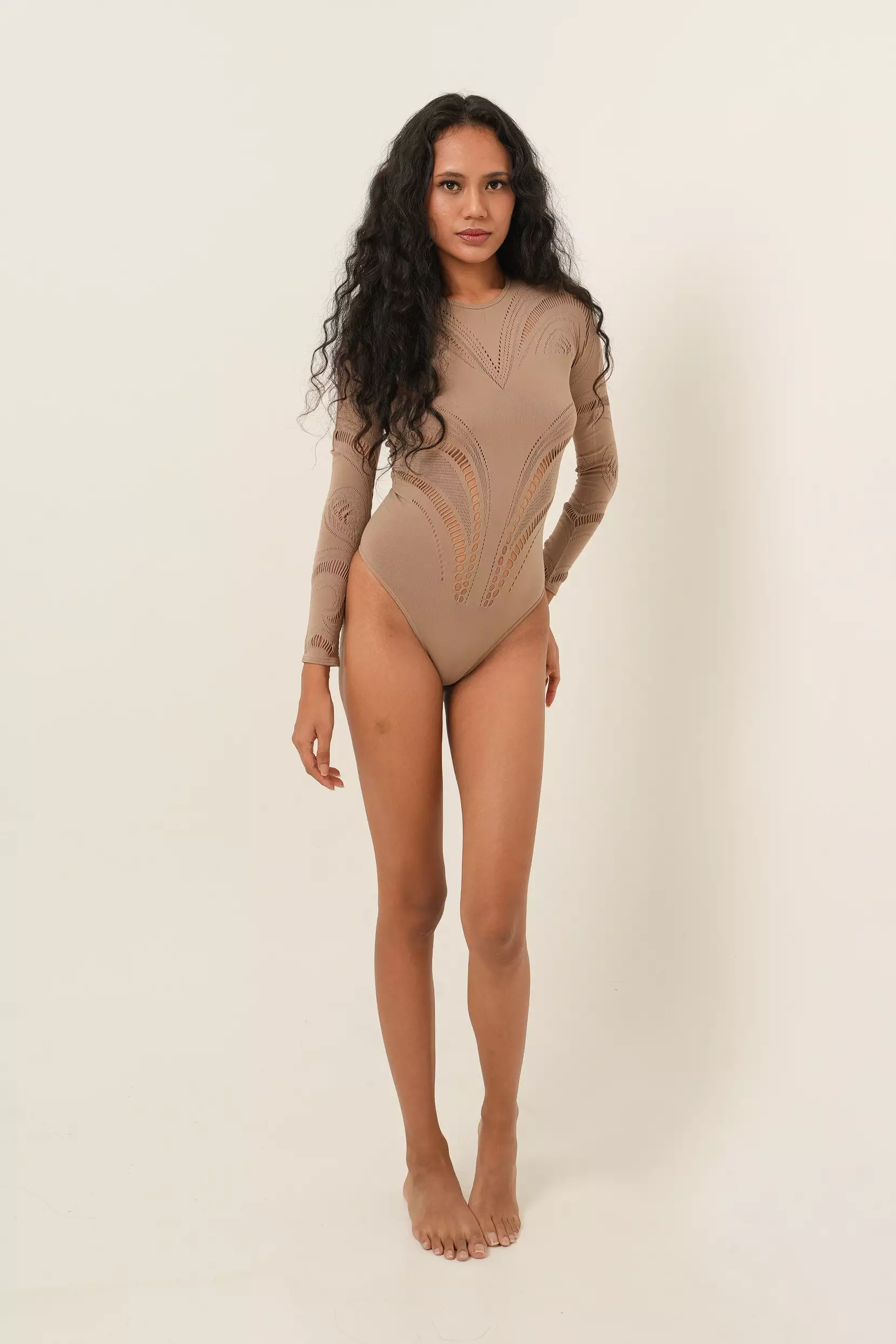 Diana Seamless Laser Cut Bodysuit - Umber