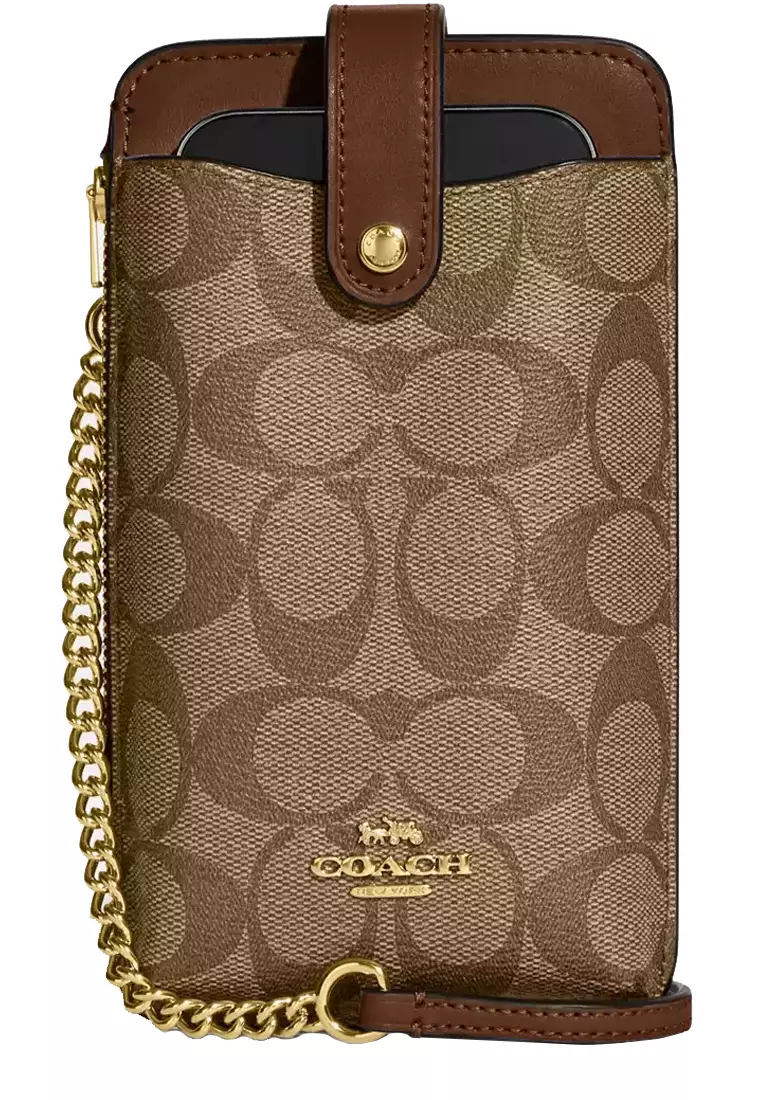 Coach Coach Phone Crossbody Bag In Signature Canvas in Khaki/ Saddle