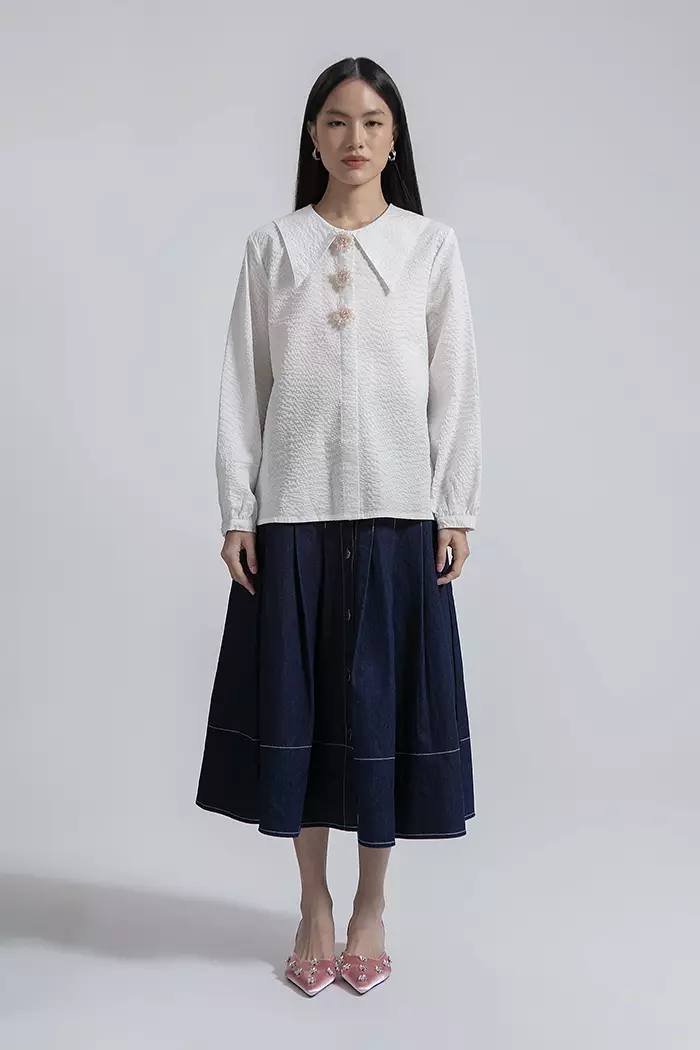 COTTONINK - Atasan Kemeja Wanita Off-white Abril #FallWinter2025