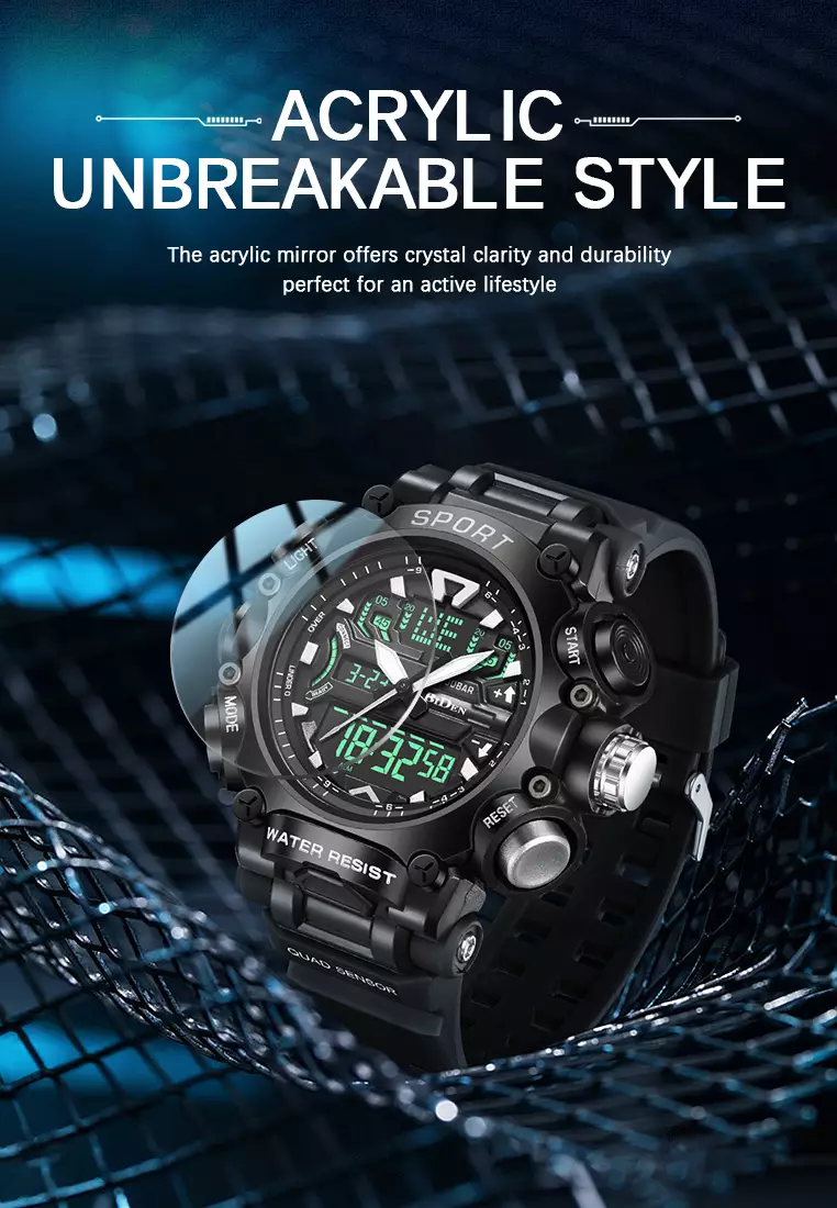 Jam Tangan Pria Digital Anti Air Original Olahraga Multifungsi Bercahaya Alarm Jam Tangan Cowok black