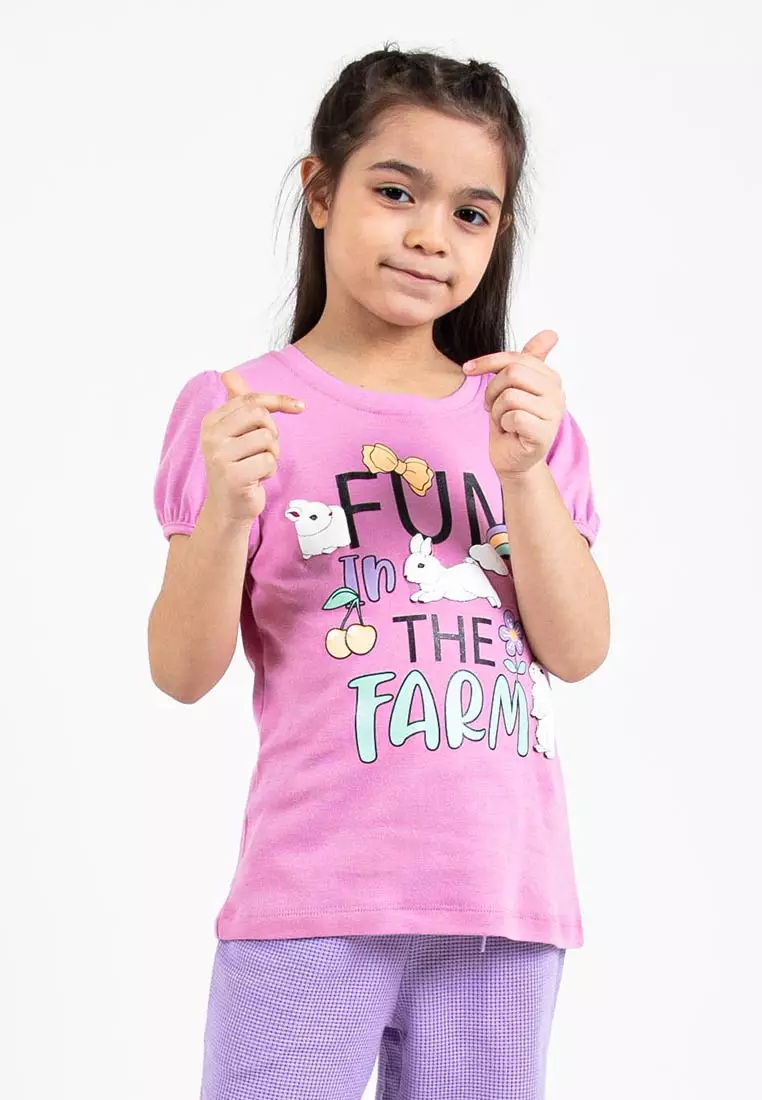 Forest Kids Girls Cotton Interlock Short Sleeve Graphic Round Neck T-Shirt | Baju Budak Perempuan - FK820059-72LtPurple