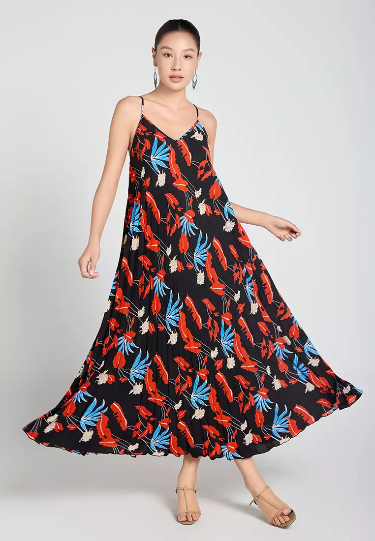 flowy summer dress Coral Pleated Maxi Dress with Criss Cross Back main image 1
