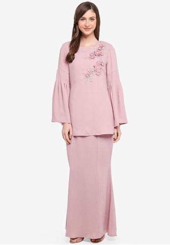 Peace Collections Pink Trumpet Sleeves Kurung Modern Aabgs_