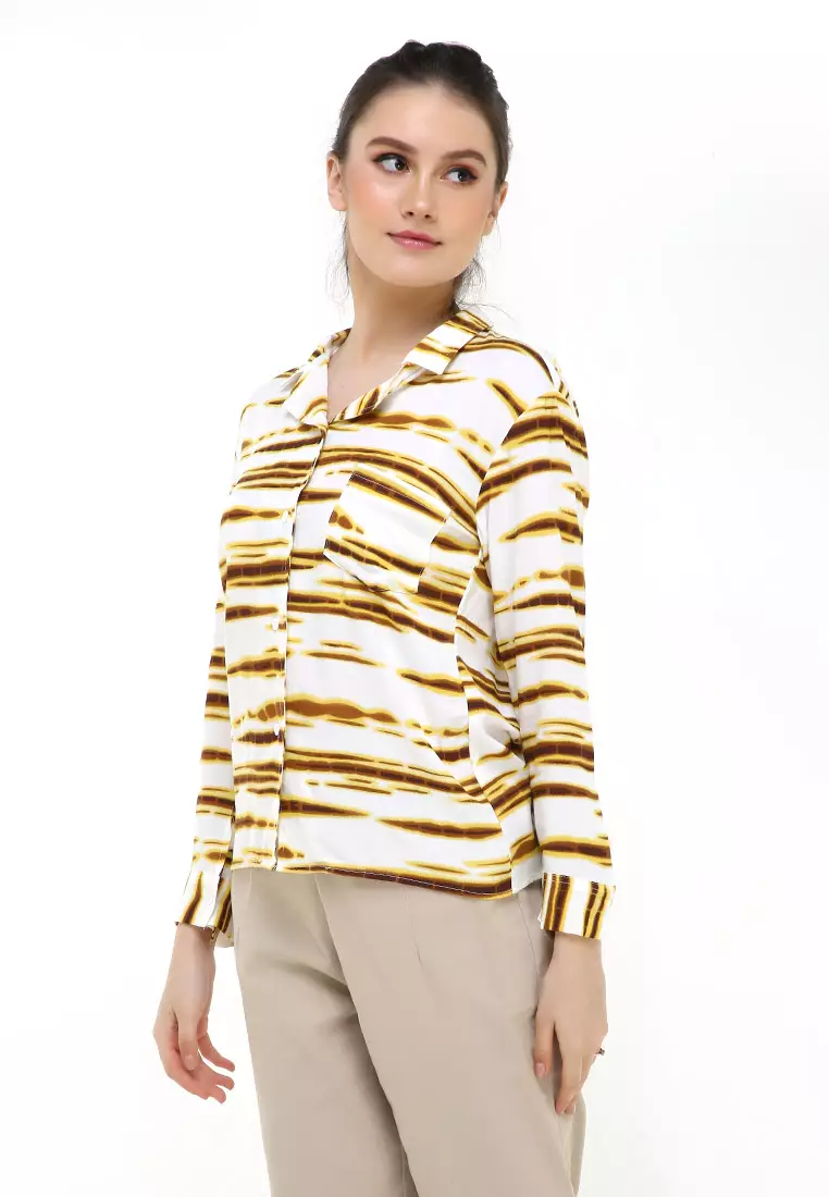 Carel Long Shirt Tie Dye Design Casual  Kemeja Atasan Wanita - Kuning