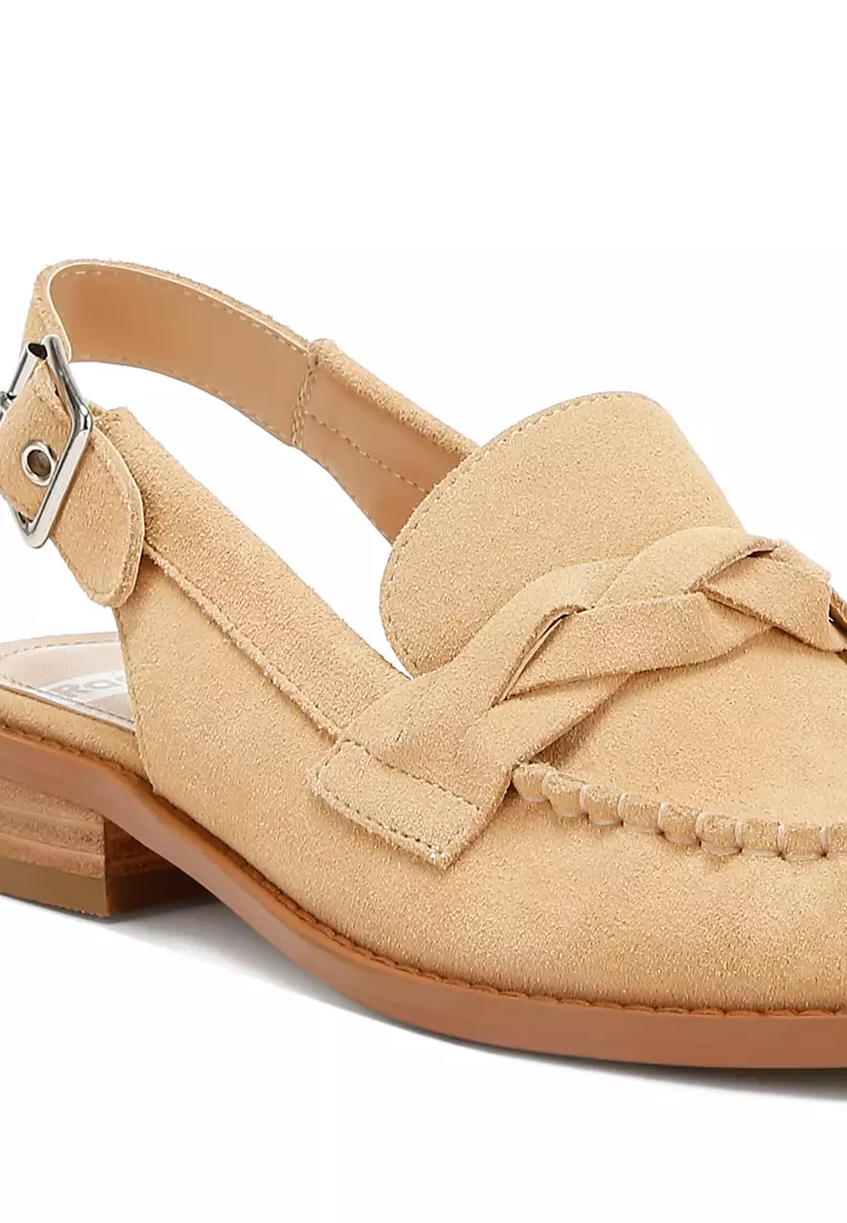 Woven Strap Slingback Loafers in Beige