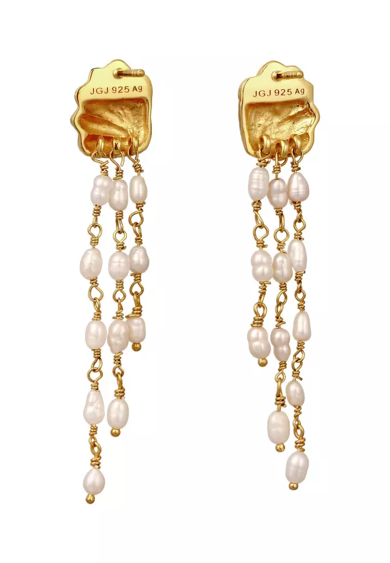 EXCLUSIVE Anting Perhiasan Perak 925 Wanita Shell Freshwater Pearls Gold Plated