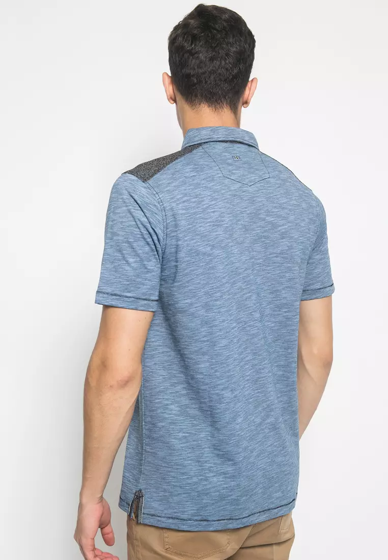 LGS - Slim Fit - Kaos Polo Fashion - Motif Gelombang - Biru