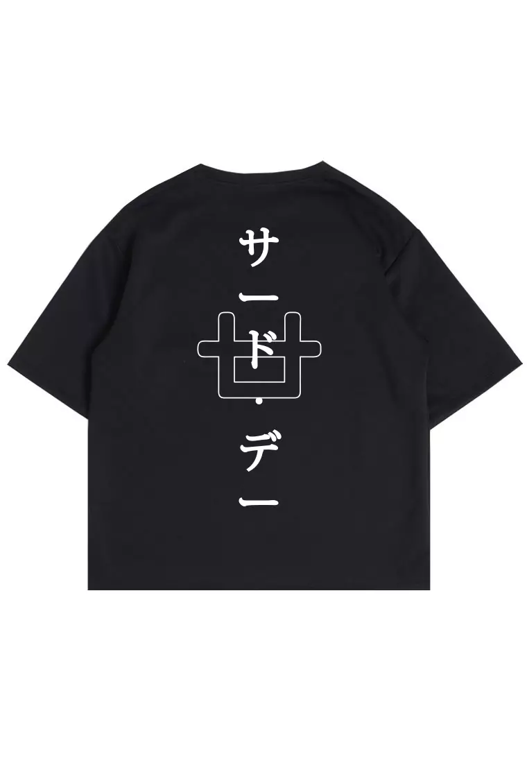 MTV99 Kaos Oversize Pria Gambar Belakang Bahan Tebal Scuba "katakana logo" hitam