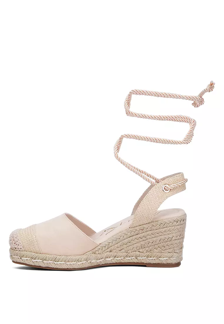 Beige Lace-Up Crochet Espadrilles