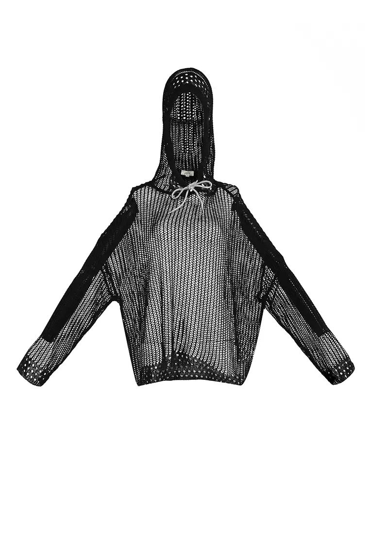 Black Netted Hoodie