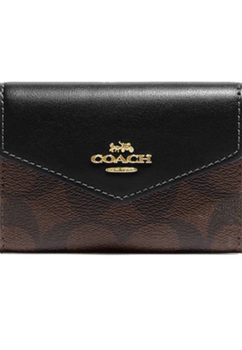 Buy COACH Coach Flap Card Case In Signature Canvas Brown Black CH202 ...
