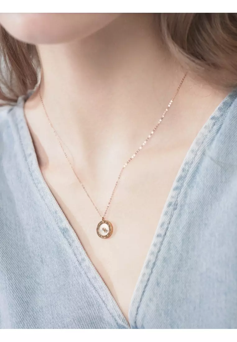 Delicate Gold 18K Rose Gold Romantic Clock Necklace for Women 91874N