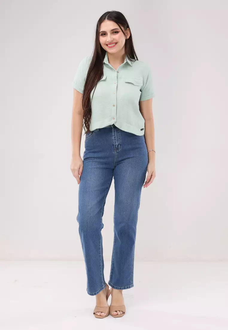 Soft Wrinkle Short Sleeves Blouse