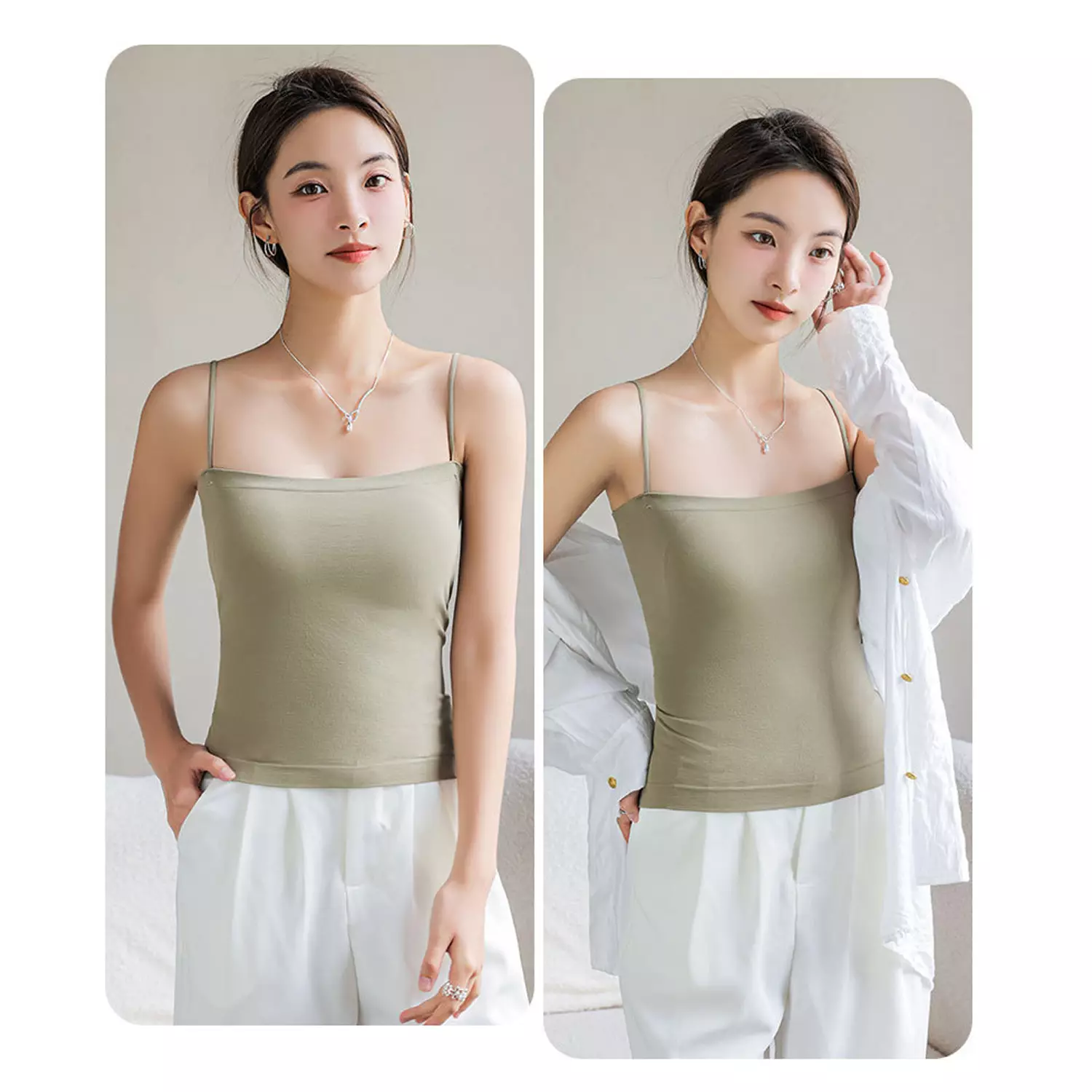 Wakakids Tanktop Bra With Cup Wanita Basic Square Tali Spaghetti Polos Tanpa Kawat 4503 Venrc Hijau