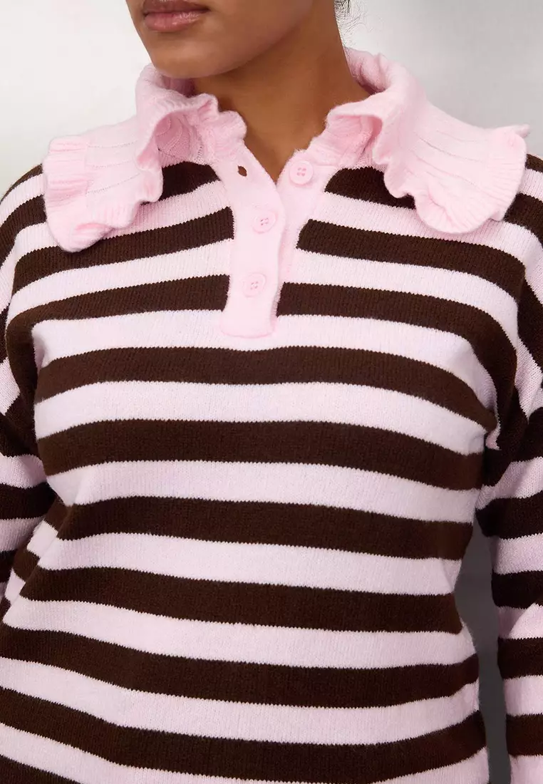 Pink Baby Collar Striped Knitwear Sweater Tbbaw26An00027