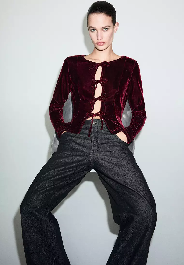 Velvet Blouse with Bows