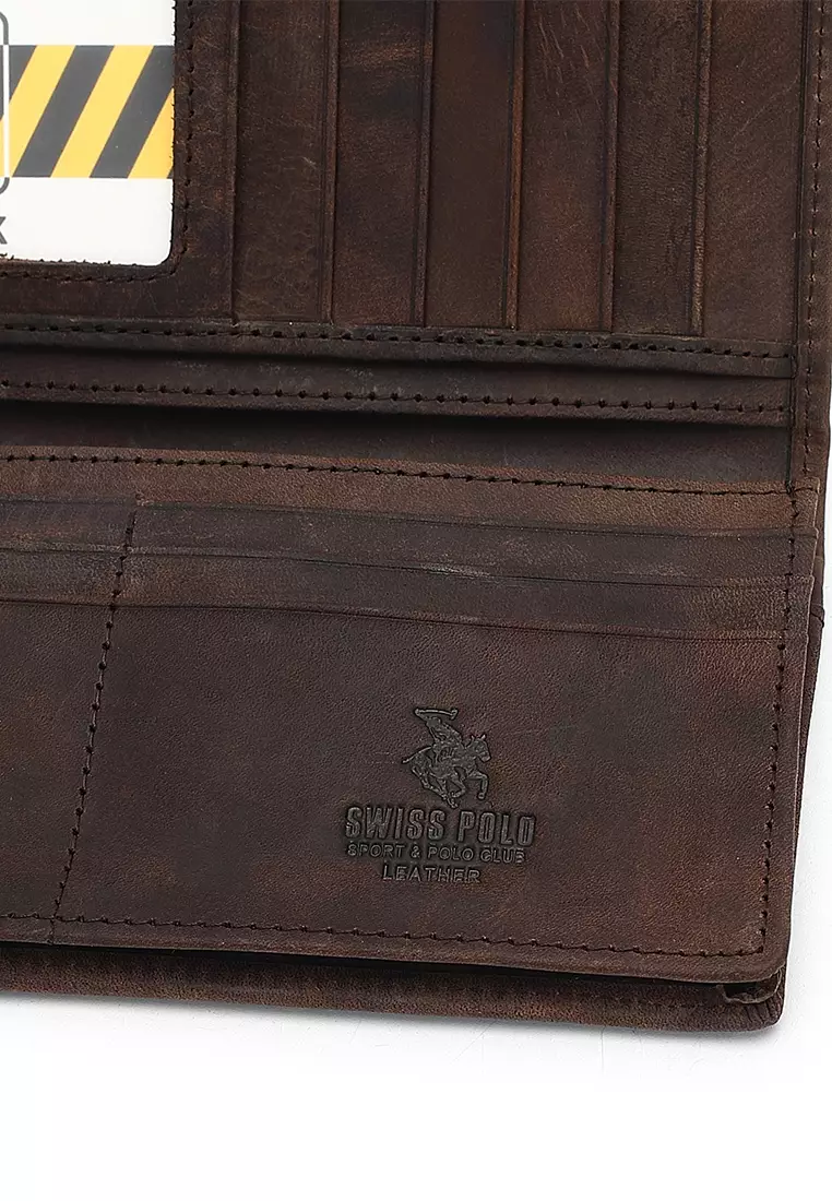 Genuine Leather RFID Long Wallet - Brown