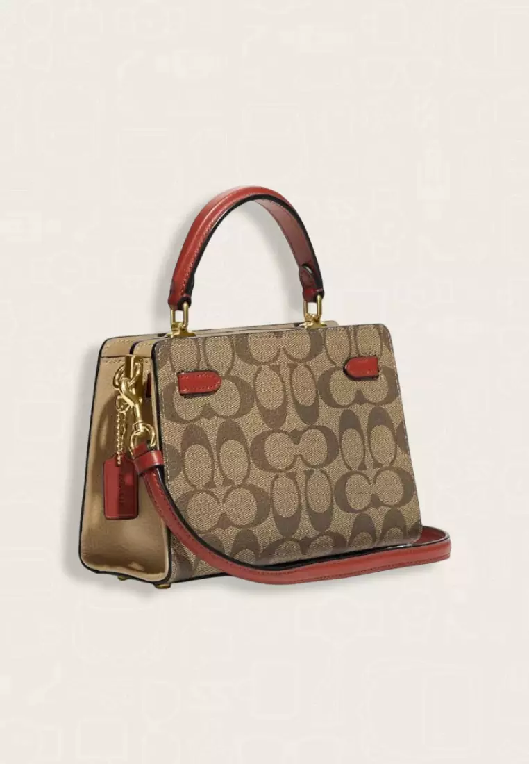 Coach Mini Lane Top Handle In Colorblock Signature Canvas Khaki Chalk Multi