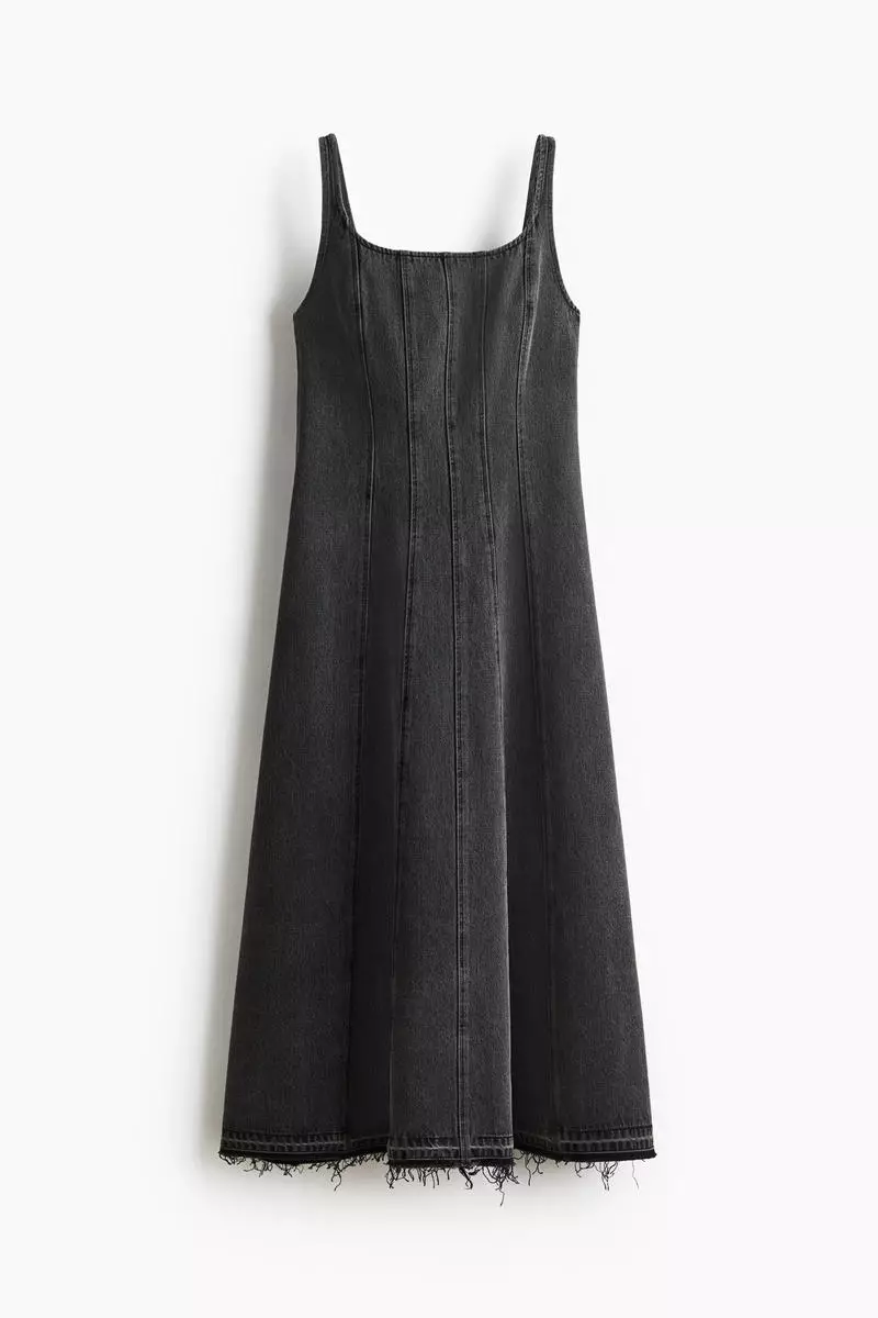 Flared-skirt denim dress