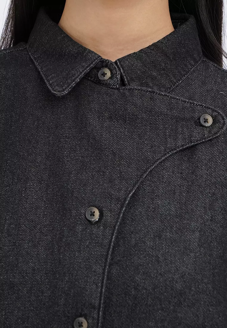 Boxy Denim Shirt with Curve Details